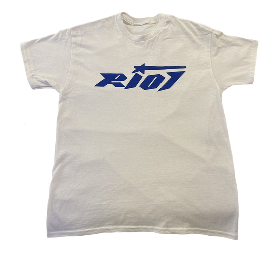 White Classic Riot T-Shirt ( Blue Logo )